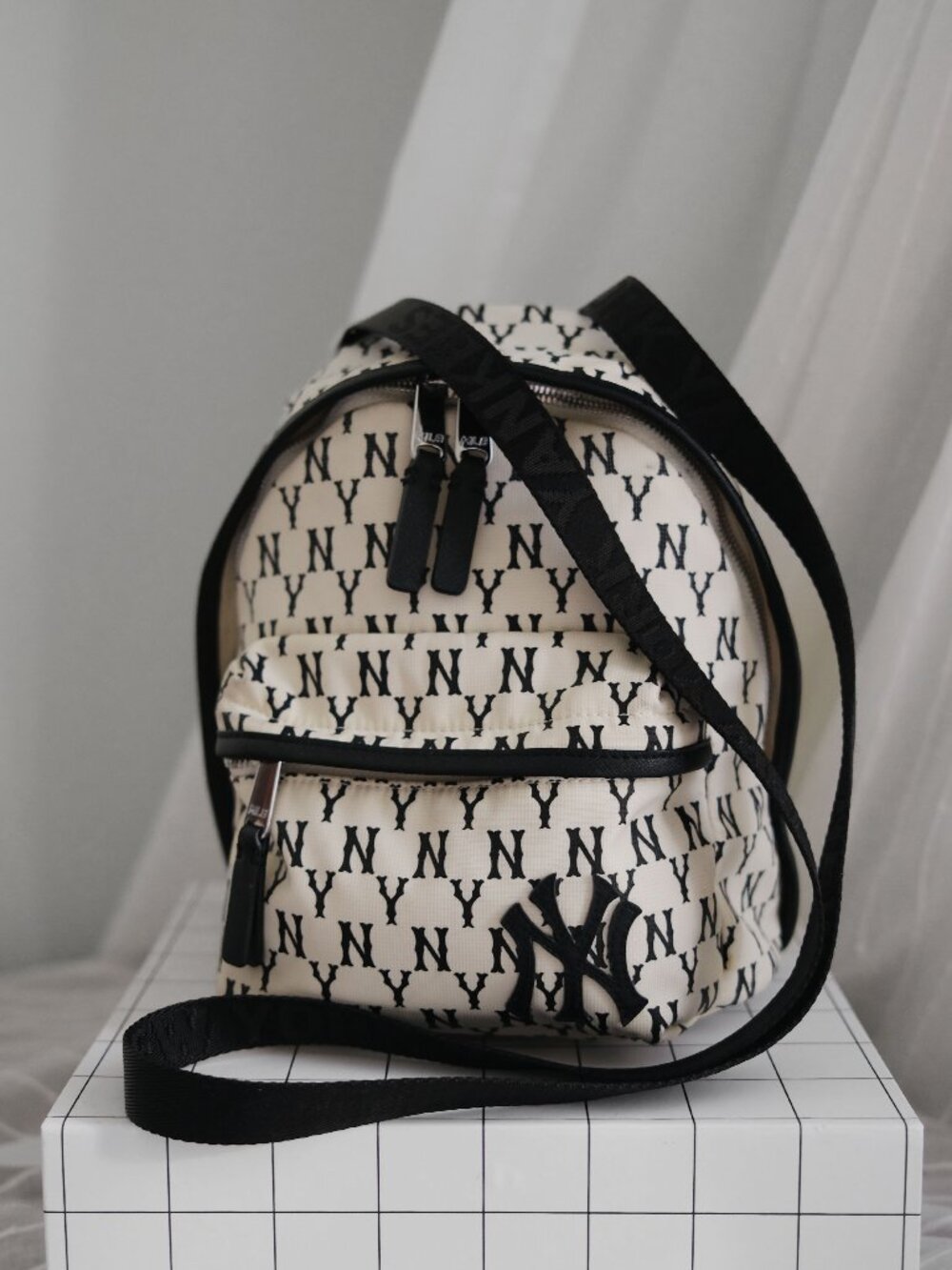 MLB Korea New York Yankees Monogram Mini Backpack in IVORY - Picture 2 of 5